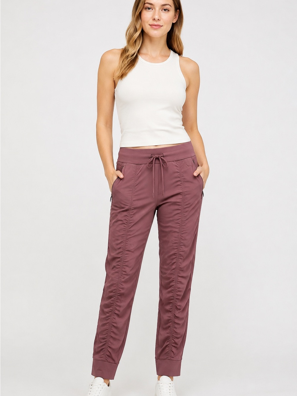 Athleta Ruched Jogger Pants Dusty Mauve Plum Size 10